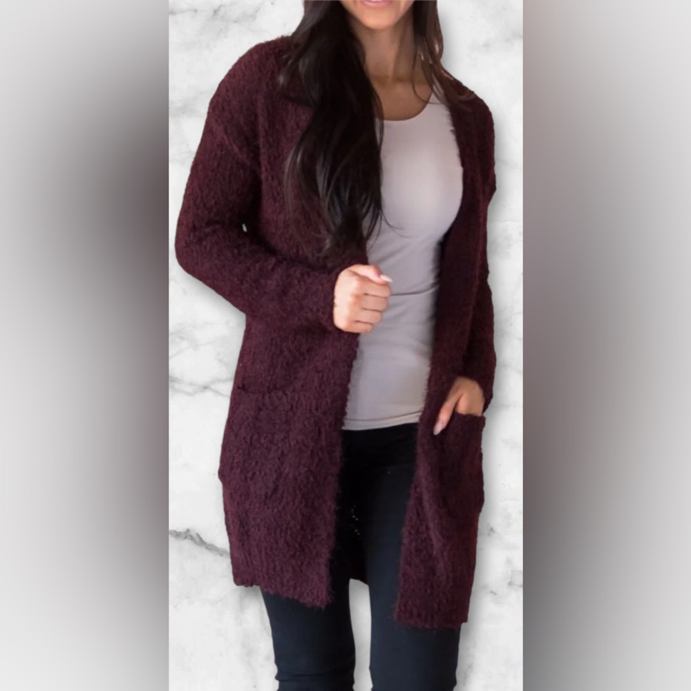 Urban Outfitters Pins & Needles Eyelash Knit Open Cardigan Plum Boho Size M - Picture 7 of 11
